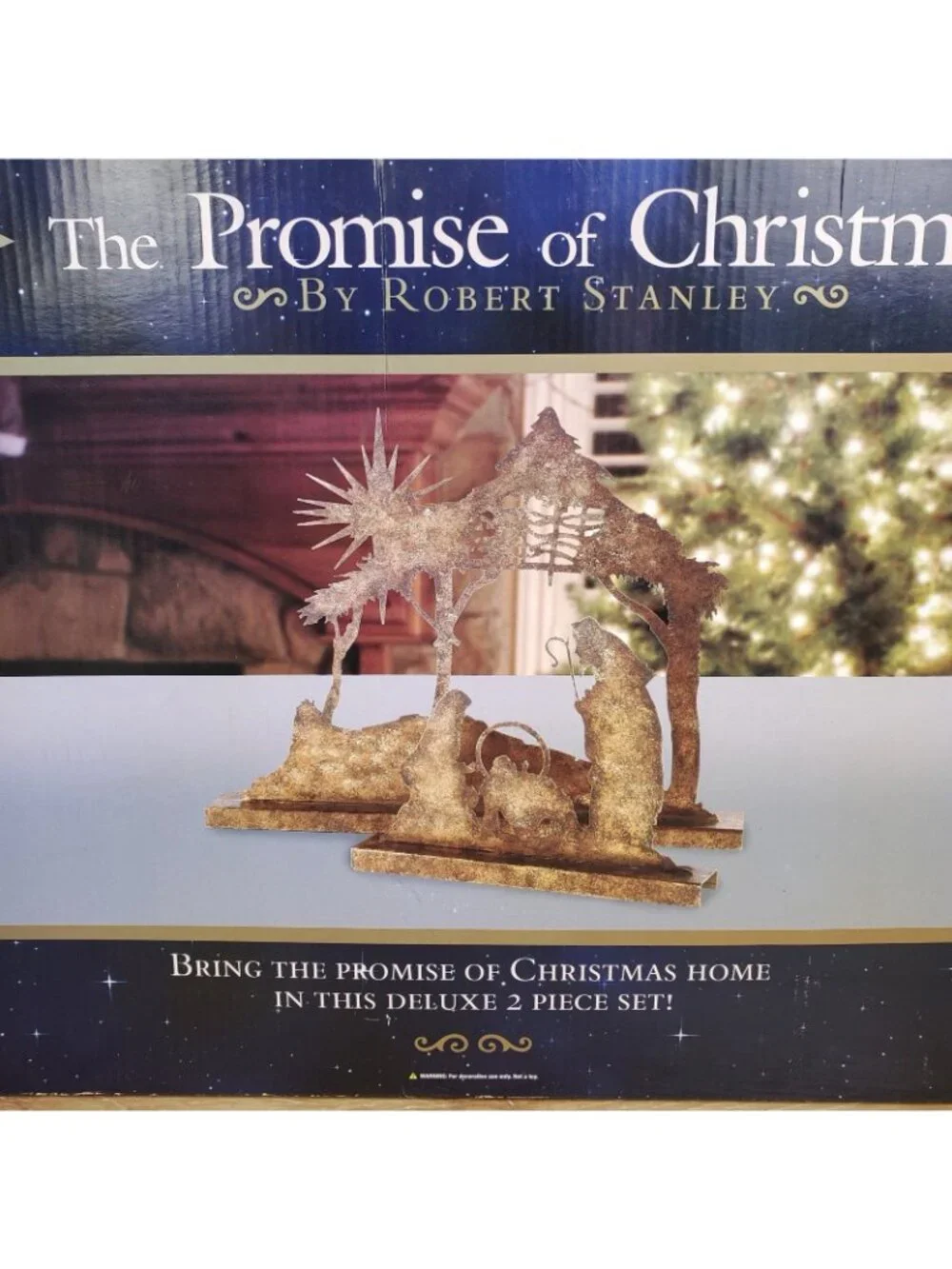 Promise of Christmas Deluxe Gold Nativity Robert Stanley Metal 2 Piece Set Boxed